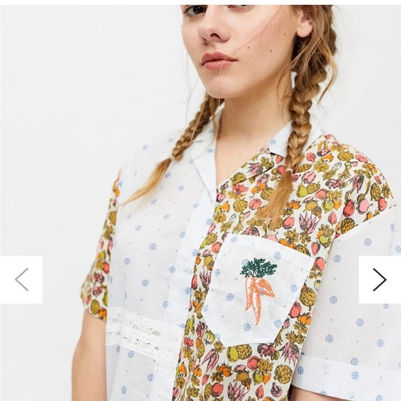 Urban Outfitters Kimchi Blue Small Button Short Sleeve Vegetable Embroidered - Picture 2 of 6